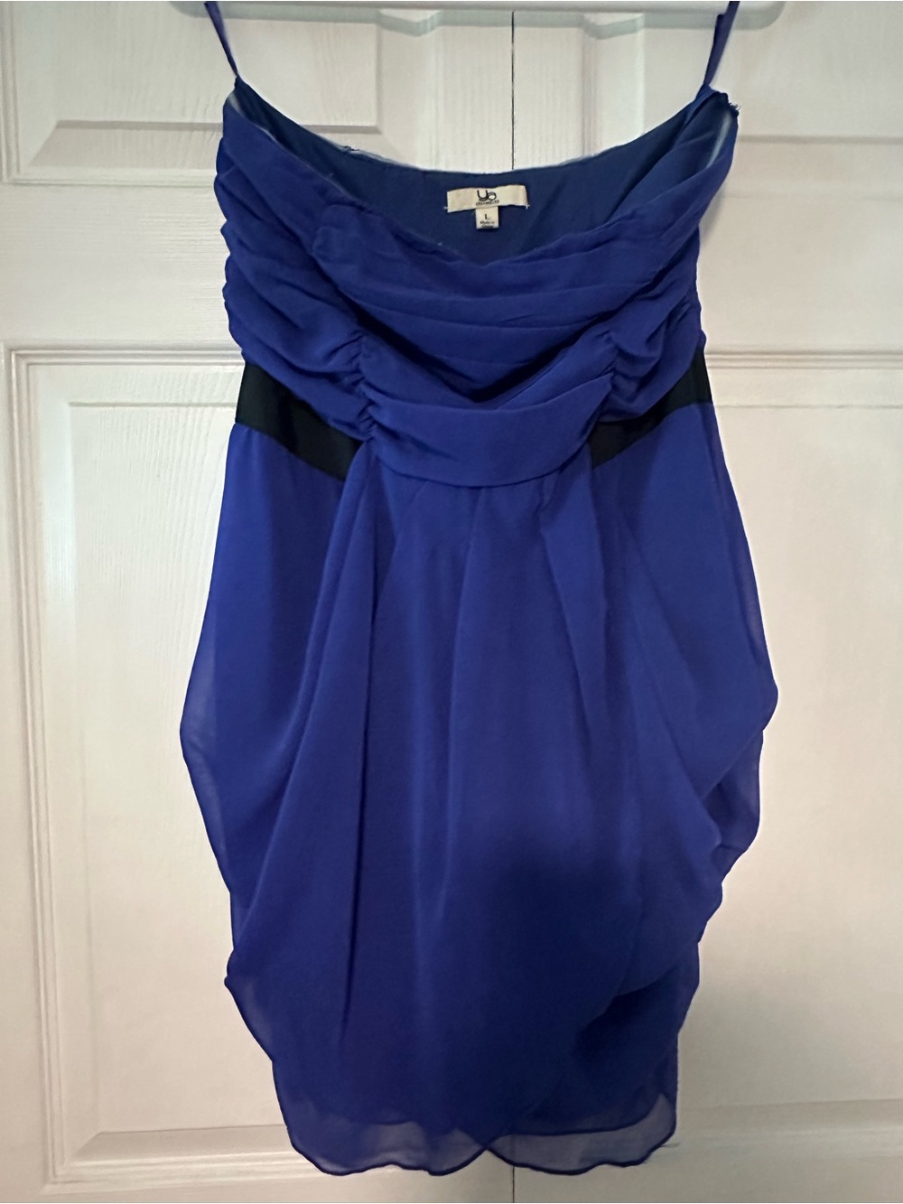 Ya Los Angeles Royal Blue Strapless by Draped Mini Dress with Black Waist